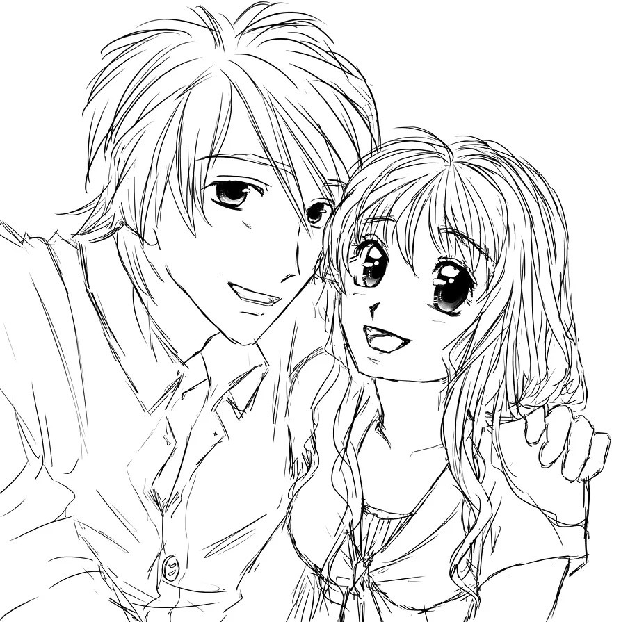 Tranh tô màu cho cặp đôi yêu nhau style anime độc đáo