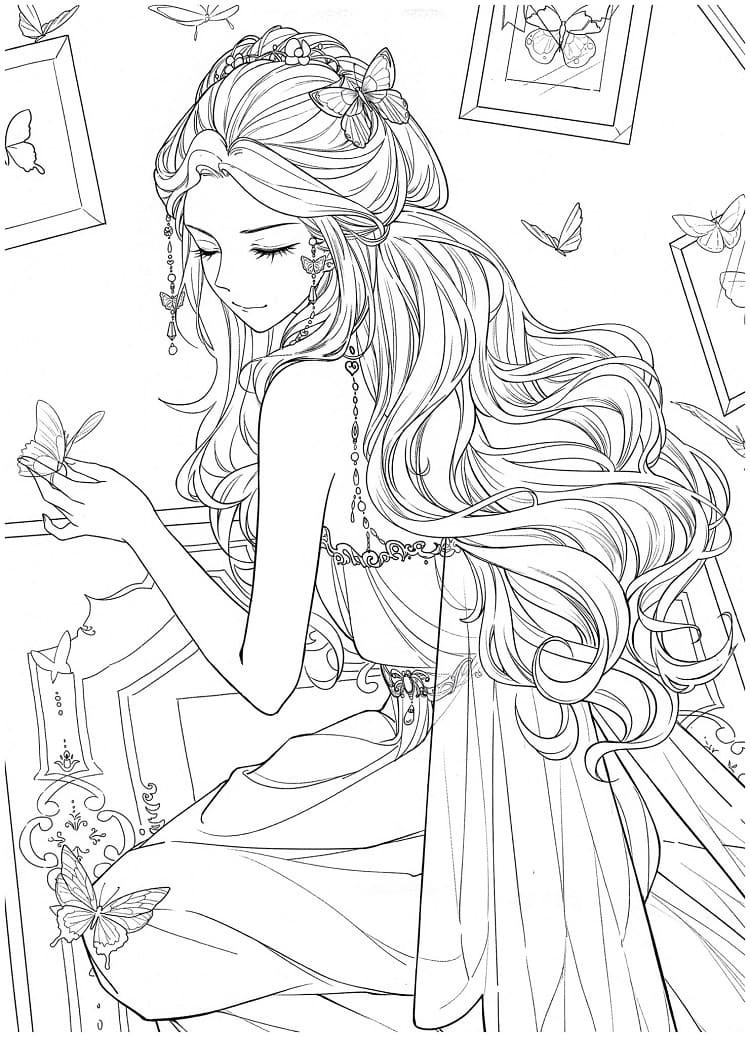 Tranh tô màu đen trắng công chúa anime đẹp nhất