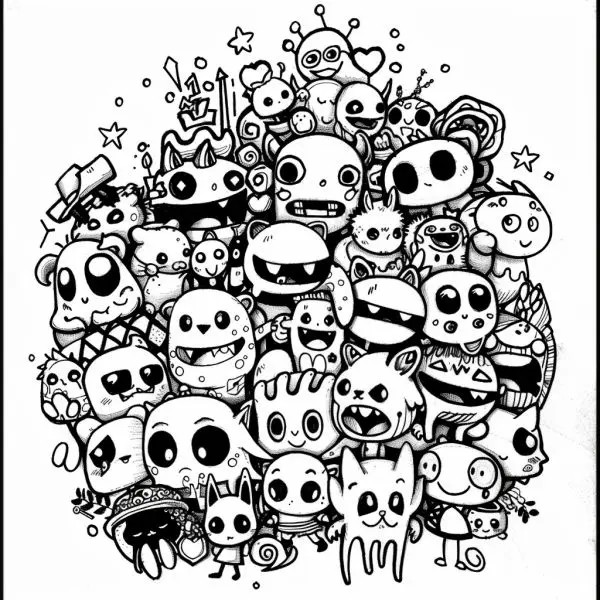Tranh tô màu doodle về động vật và hoa lá