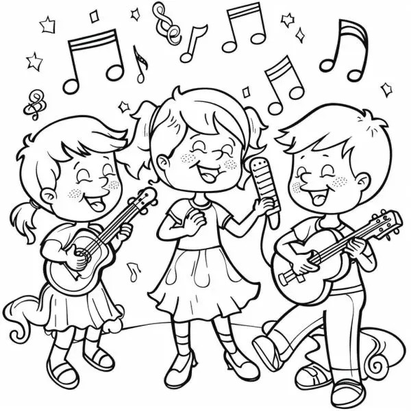 Tranh tô màu góc âm nhạc giúp bé yêu thể hiện tài năng sáng tạo.