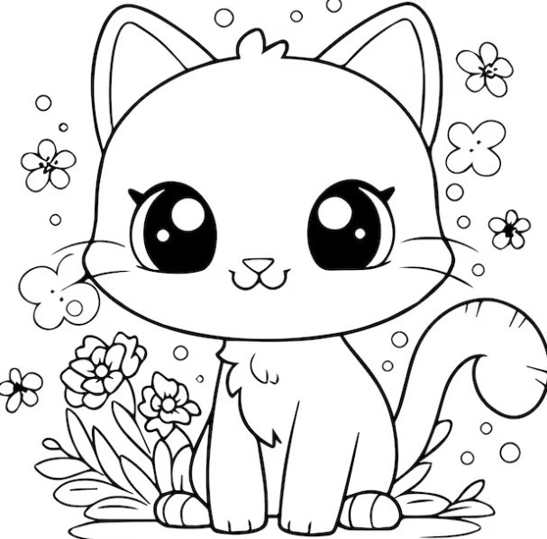 Tranh tô màu hình con mèo cute cho bé gái