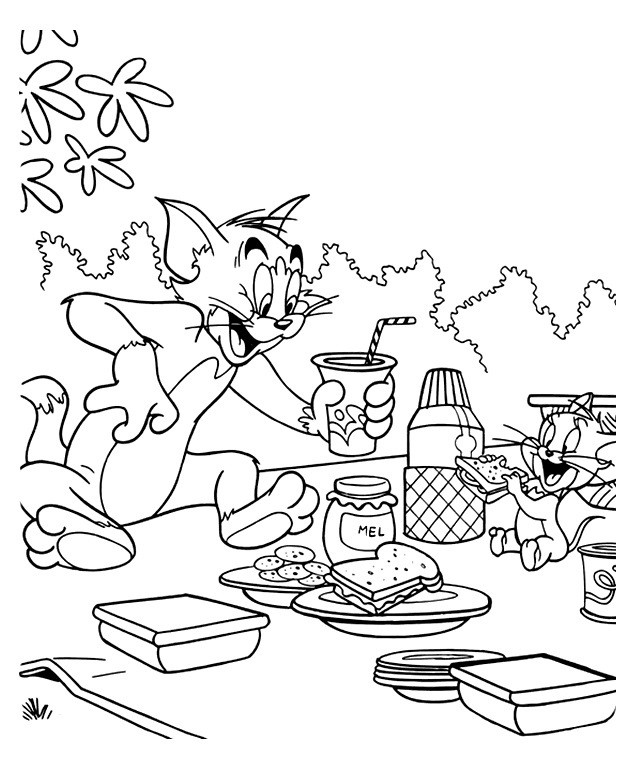 Tranh tô màu hình con mèo Tom và chuột Jerry