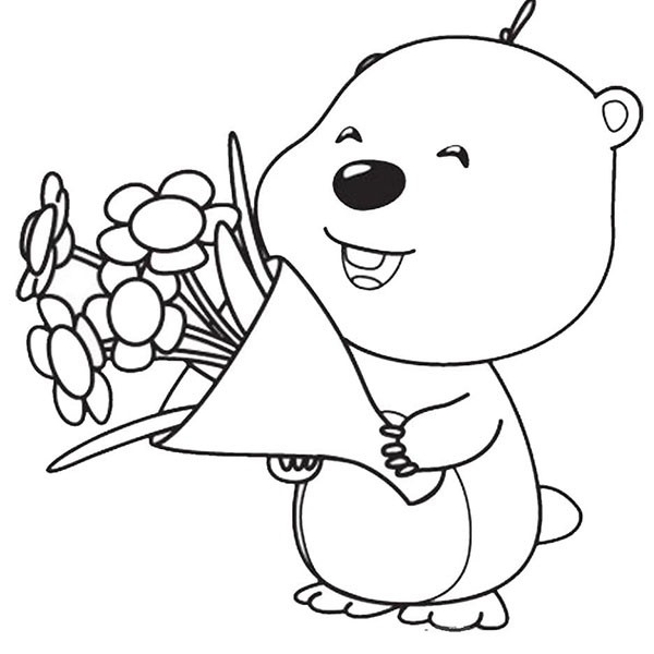 Tranh tô màu Loopy cute đáng yêu đang cầm bó hoa