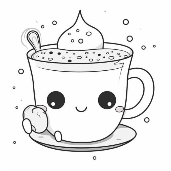 Tranh tô màu ly trà sữa cute phô mai que có đôi mắt tròn to