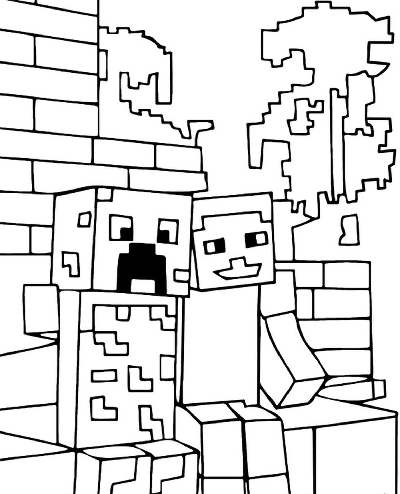 Tranh tô màu Minecraft với chủ đề công trình sáng tạo