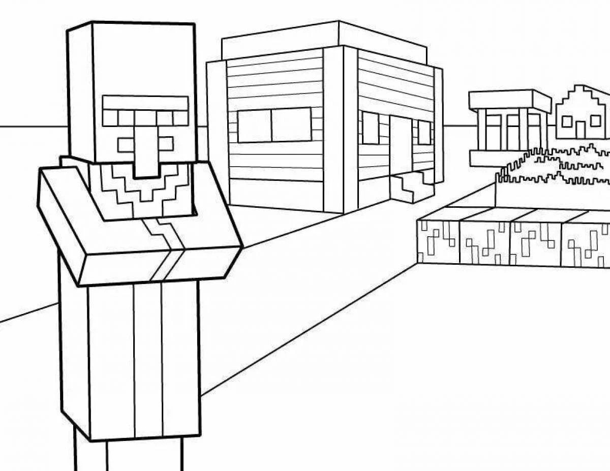 Tranh tô màu Minecraft với chủ đề thế giới pixel