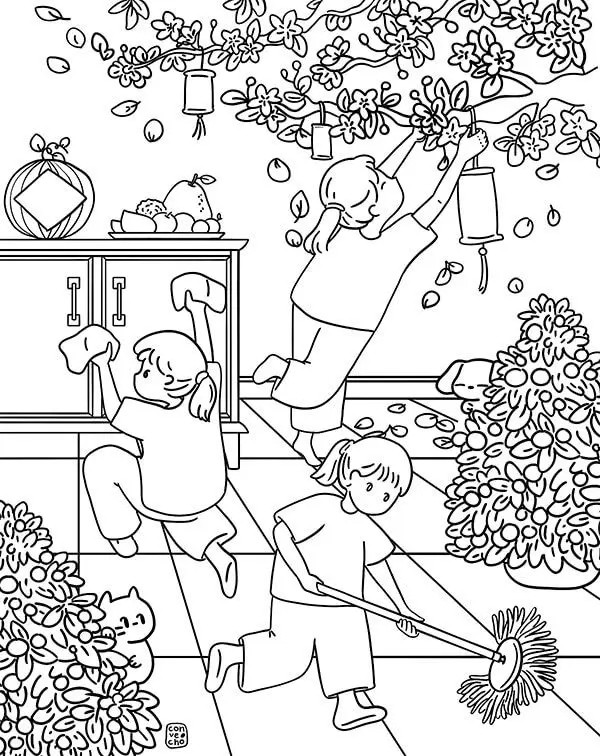 Tranh tô màu ngày tết sum vầy bên nhau 7