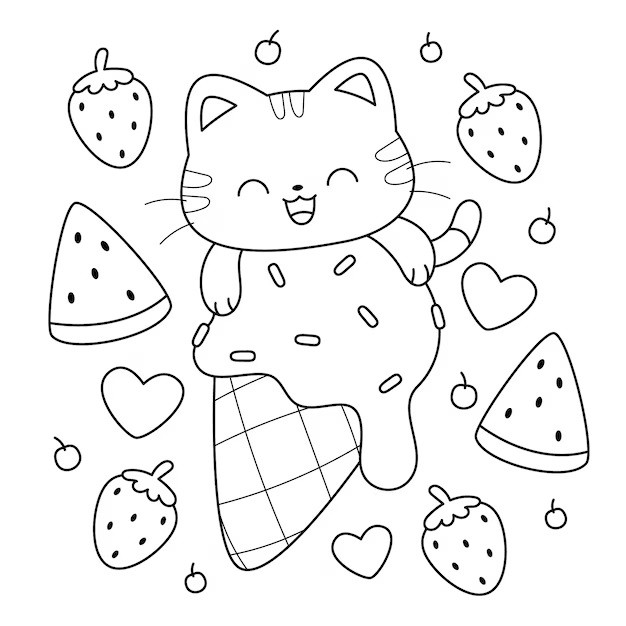 Tranh tô màu sticker mèo cute phô mai que