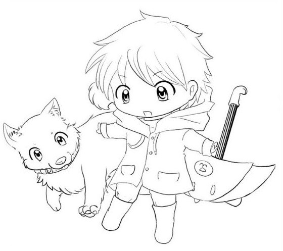 Tranh tô màu style anime boy cute