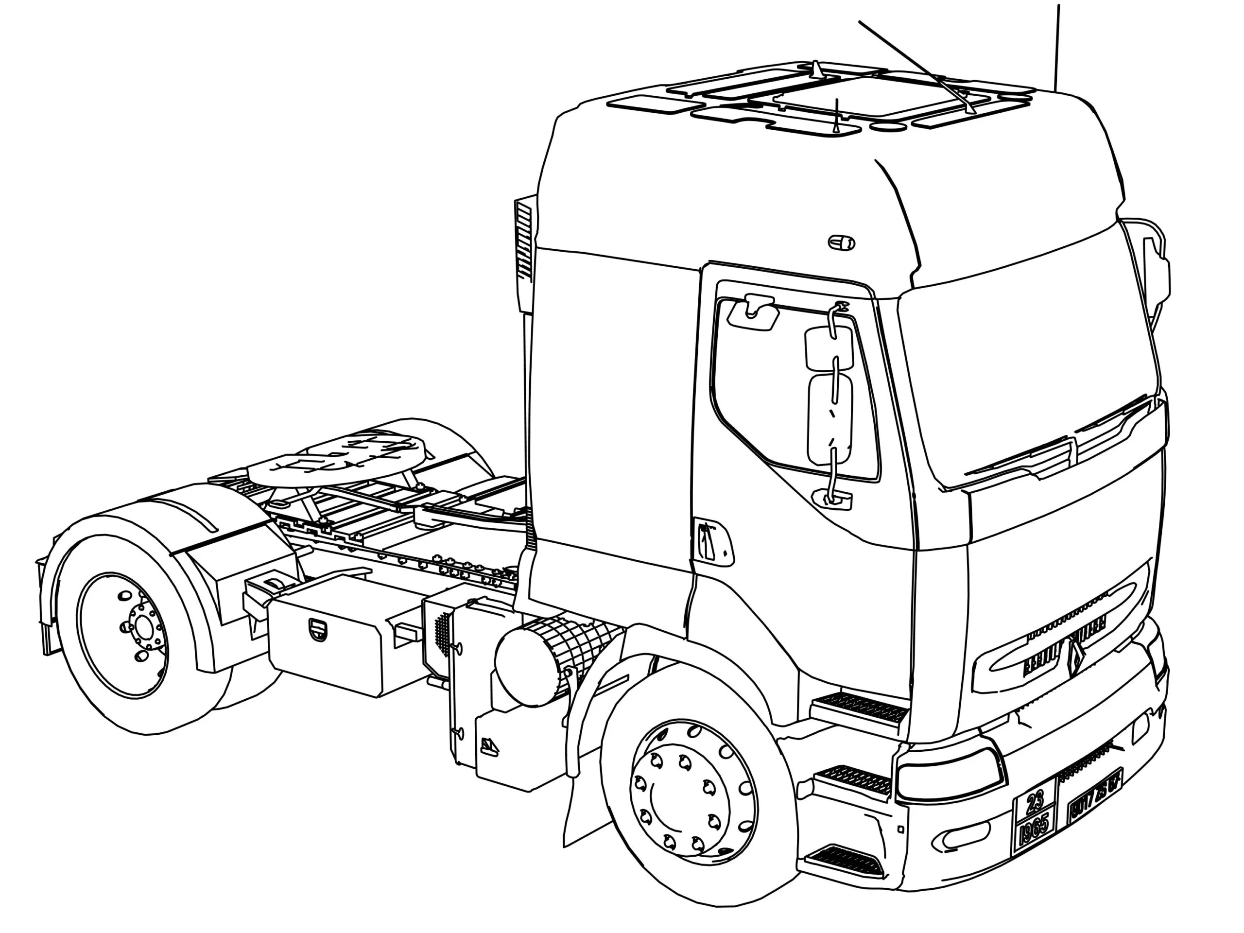 Tranh tô màu xe container cho bé học màu sắc