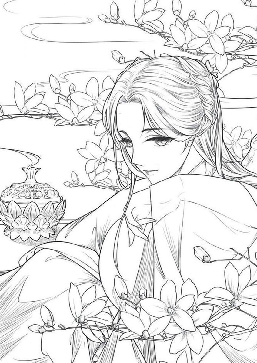 Tranh vẽ tô màu công chúa anime phong cách cổ trang