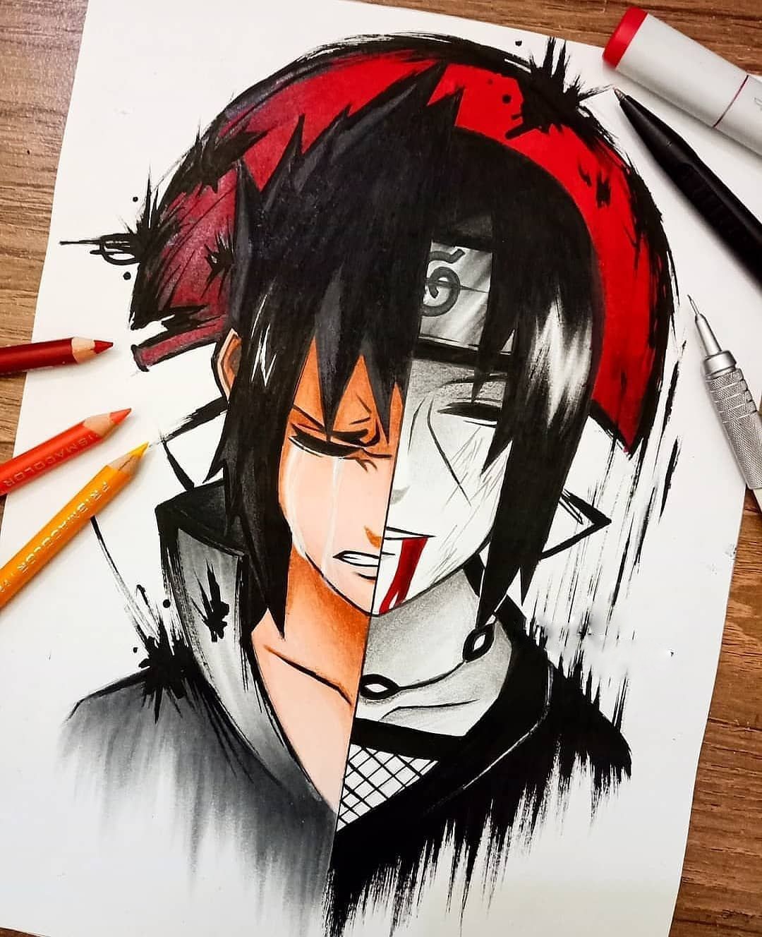 Vẽ lồng ghép 2 nhân vật Sasuke và Itachi